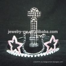 Diseño de la estrella de la guitarra Rhinestone Crowns gran corona corona de la música del tema de la guitarra del rhinestone de la corona